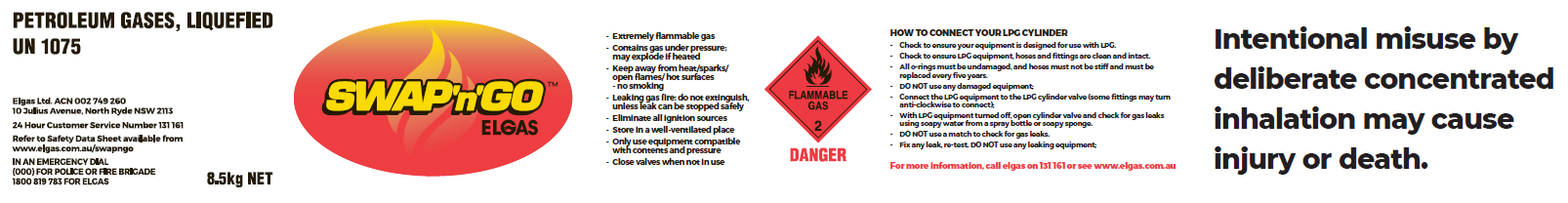 Compliant gas cylinder label - Elgas